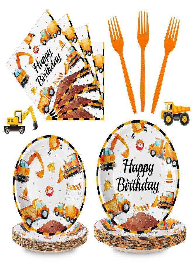 Litmitfu 100 Pcs Construction Birthday Party Supplies - Construction Themed Plates and Napkins Forks Set, Disposable Dump Truck Tableware for Boys Kids Birthday Party Decorations Favors, Serve 25 Guests - Image 1